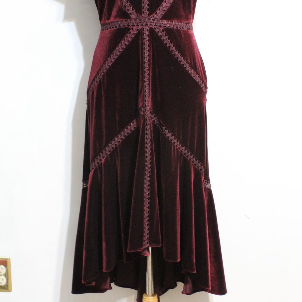 Taylor Burgundy Red Dress Velvet High Low 10 - Picture 3 of 12